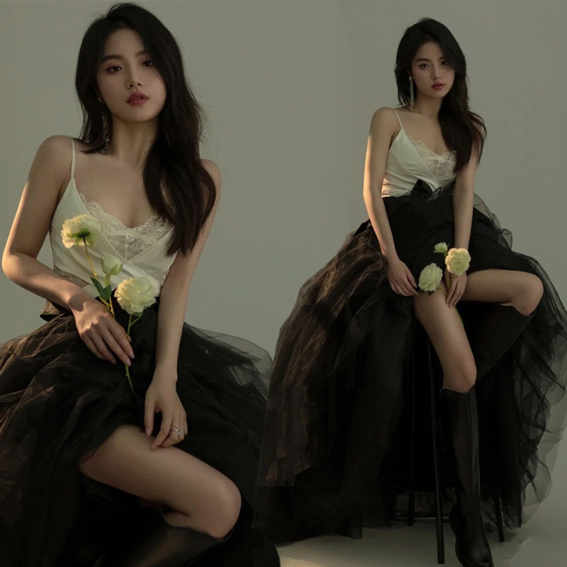 Photography Outfits - Black Angel Lace Photography Costume Japanese